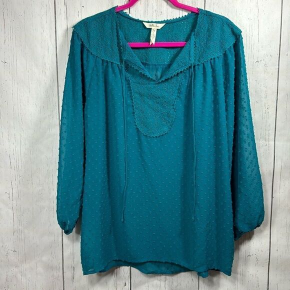 Matilda Jane Charismas Swiss Dot Peasant Boho Sheer Teal Green Top Blouse - Picture 1 of 13